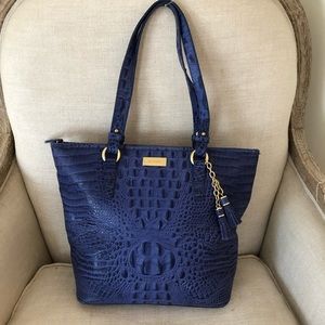 Brahmin Asher Tote Blue Cobalt Croc Embossed Tassels